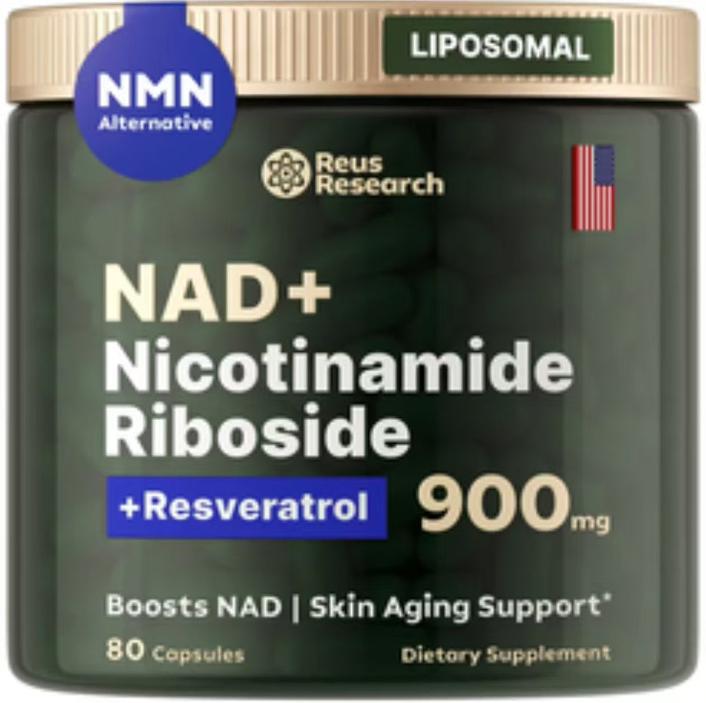 Reus Research NR900-NAD+Supplement for Skin Aging Support, Energy, and Focus - 80 Count - Vitamin Healthcare Fitness  NMN Supplement Alternative - Liposomal NAD w/Resveratrol - High Purity NAD Supplement for Anti-Aging, Energy, Focus