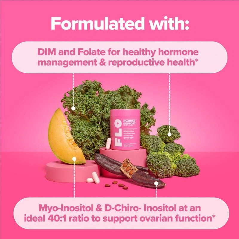 O Positiv FLO Ovarian Health Support - Hormone Balance for Women, Supplement with DIM, Myo & D-Chiro Inositol, Folic Acid - Supports Healthy Ovulation, Cycle Regularity