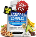 Magnesium Complex Supplement 8 Elemental 1000mg - Magnesium Glycinate, Citrate, Malate, Taurate, Chelated for Easy Absorption for Bones, Muscle, Recovery, Energy, Vegan Non-GMO 90 Capsules