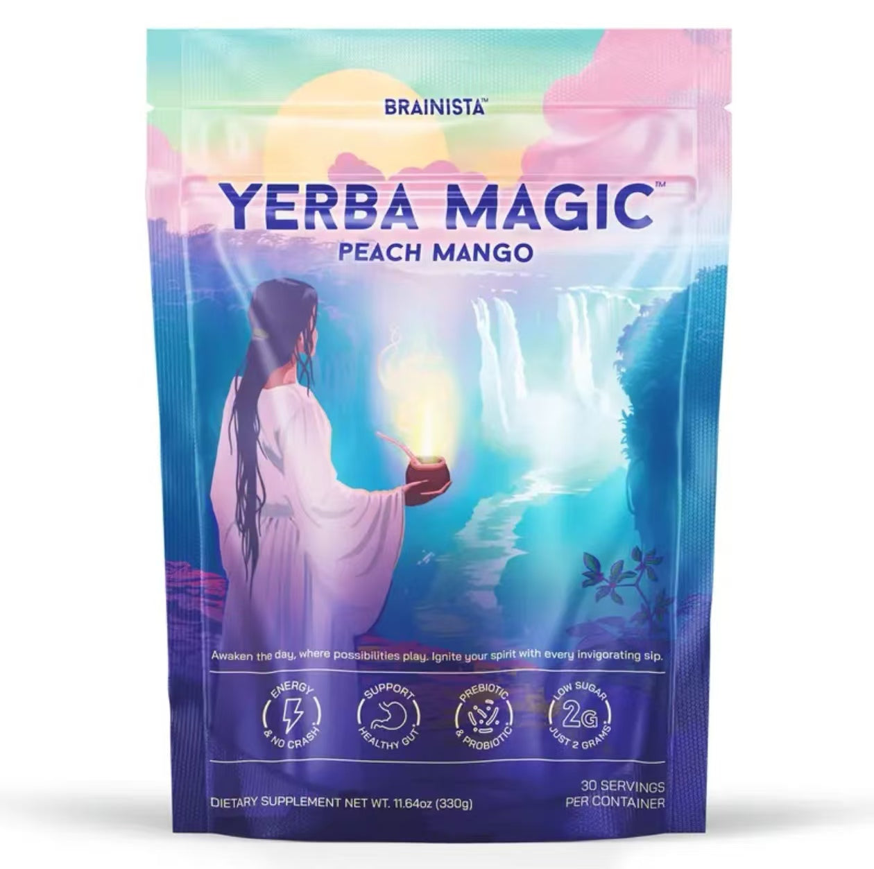 Yerba Mate Instant  Powder, 3-in-1 Super Drink - Clean Energy, Brain Fog Buster, and Gut Health Powered by Nootropics, Prebiotics and Probiotics | Yerba Magic Peach Mango 30 Servings