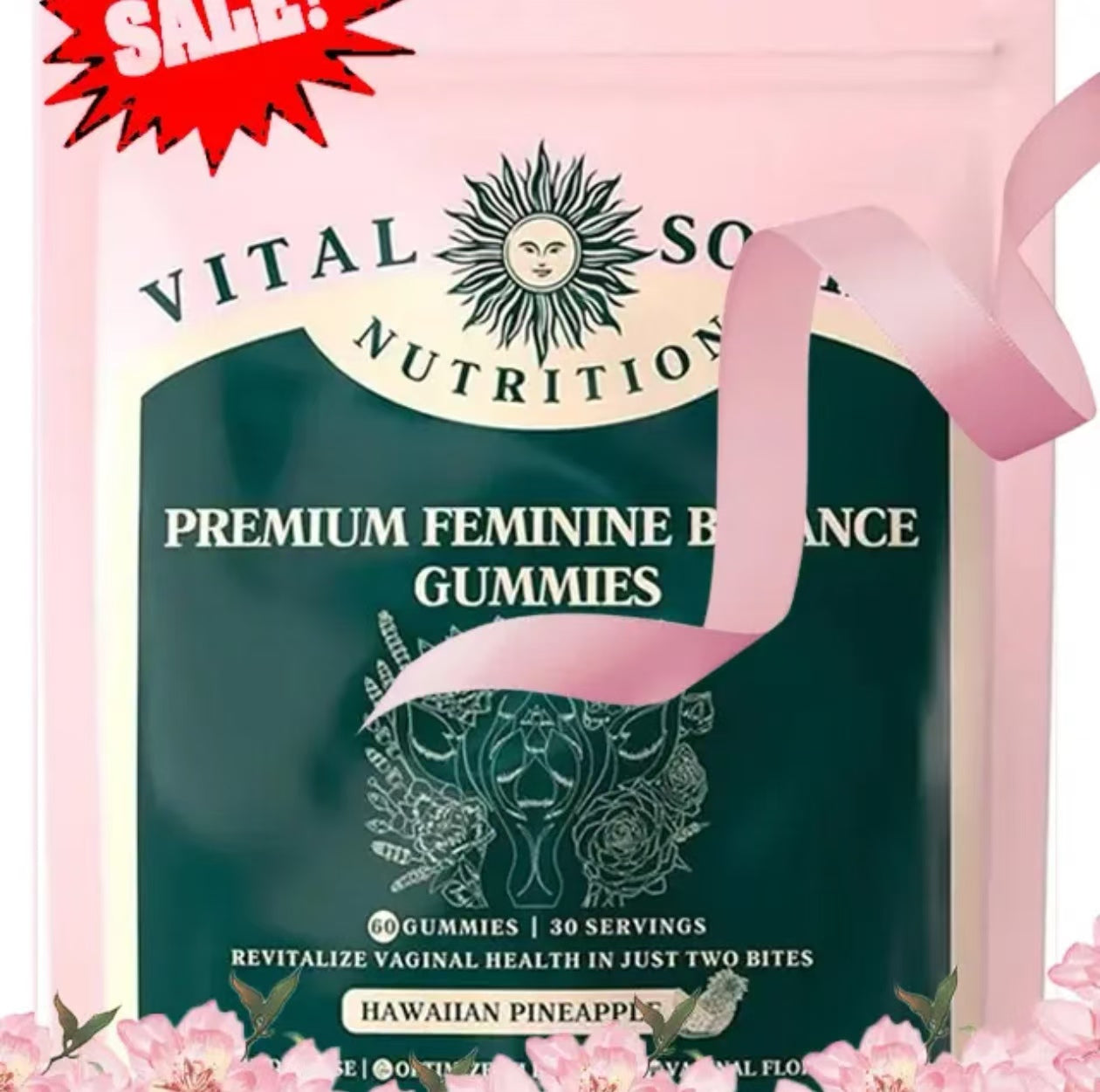 Vital Source Nutrition - Premium Feminine Balance Gummies - for Women’s Health & Wellness - Immune Support - Vegan, Gluten-Free - Hawaiian Pineapple - 60 Gummies - 30 Servings