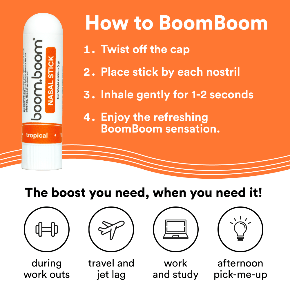 BoomBoom Nasal Stick | Vapor Flow Technology | Cool Refreshing Sensation | Natural Mood Boost | Simple Ingredients | Essential Oils + Menthol Inhaler (Spearmint)