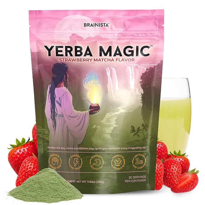 Yerba Mate Instant  Powder, 3-in-1 Super Drink - Clean Energy, Brain Fog Buster, and Gut Health Powered by Nootropics, Prebiotics and Probiotics | Yerba Magic Peach Mango 30 Servings